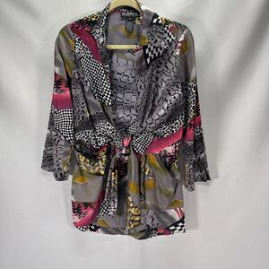 Mishca Boho Front‎ Tie Patchwork Animal Blouse Womens S - Artsy Retro Boho